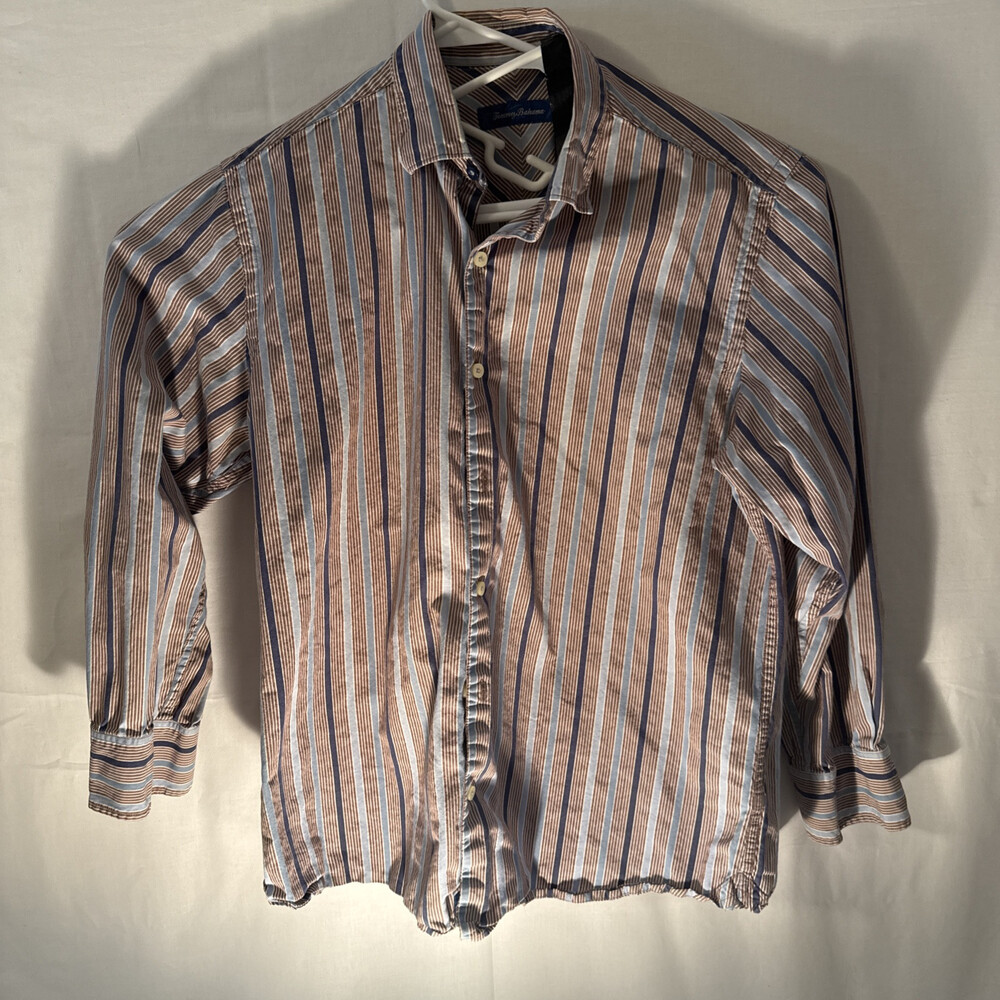 Tommy Bahama Shirt Mens Medium Long Sleeve Pocket Button Up Casual Brown